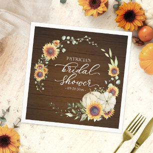 Rustic Autumn Pumpkin Sunflower Bridal Shower Napkins