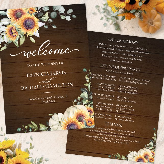 Rustic Autumn Pumpkin Sunflower Wedding Program (Creator Uploaded)
