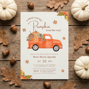 Rustic Autumn Pumpkin Truck Watercolo Baby Shower  Invitation