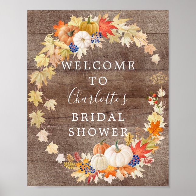 Rustic Autumn Pumpkins Bridal Shower Welcome Poster (Front)