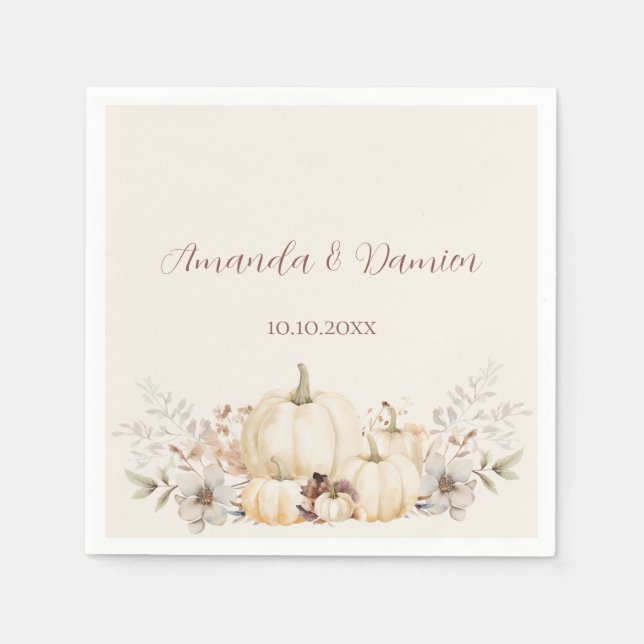 Rustic Autumn Pumpkins Elegant Wedding Napkins (Front)