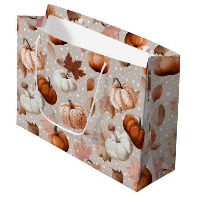Rustic Autumn Pumpkins & Fall Leaves (2) Large Gift Bag (Front Angled)