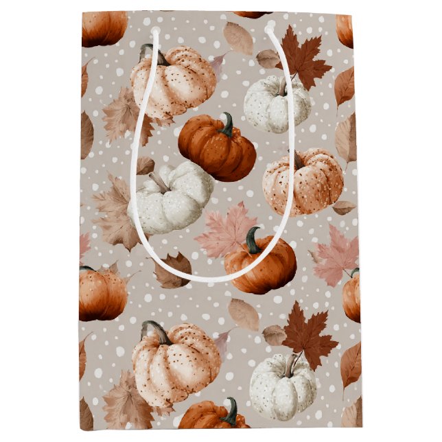 Rustic Autumn Pumpkins & Fall Leaves (2) Medium Gift Bag (Front)