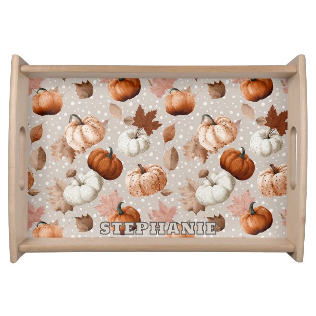 Rustic Autumn Pumpkins & Fall Leaves (2) Serving Tray (Front)