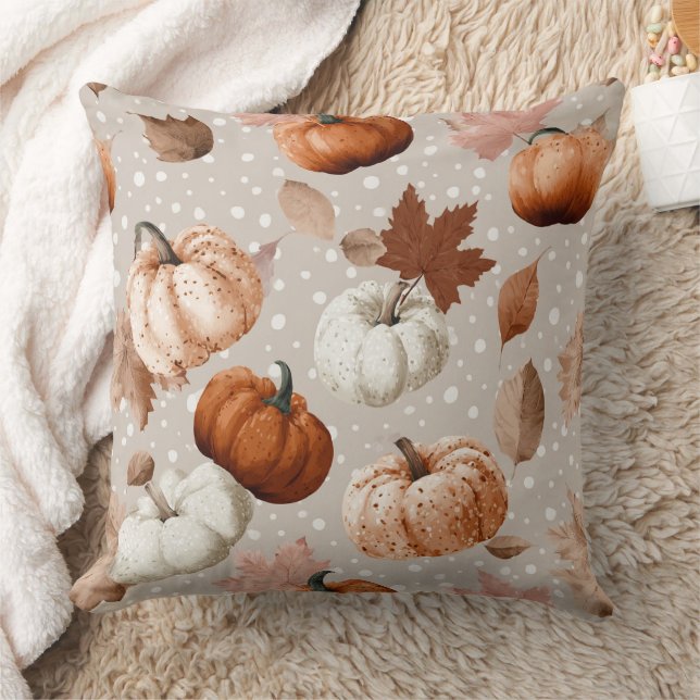 Rustic Autumn Pumpkins & Fall Leaves (2) Throw Pillow (Blanket)
