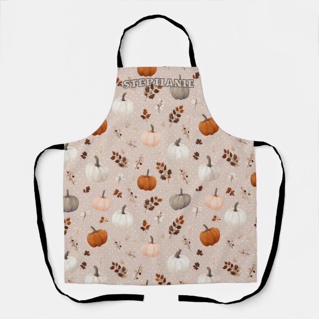 Rustic Autumn Pumpkins & Fall Leaves Apron (Front)