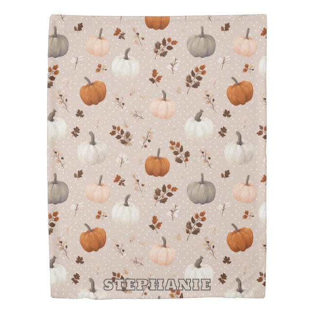 Rustic Autumn Pumpkins & Fall Leaves Duvet Cover (Front)