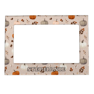 Rustic Autumn Pumpkins & Fall Leaves Magnetic Frame