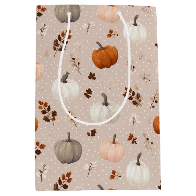Rustic Autumn Pumpkins & Fall Leaves Medium Gift Bag (Front)