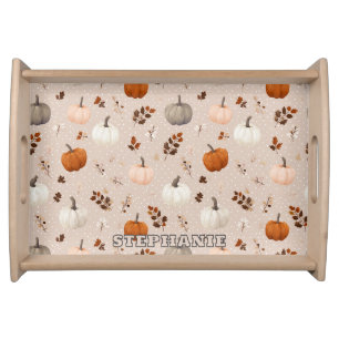 Rustic Autumn Pumpkins & Fall Leaves Serving Tray