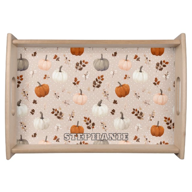 Rustic Autumn Pumpkins & Fall Leaves Serving Tray (Front)