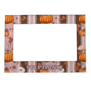 Rustic Autumn Pumpkins & Floral Lace Seamless Magnetic Frame