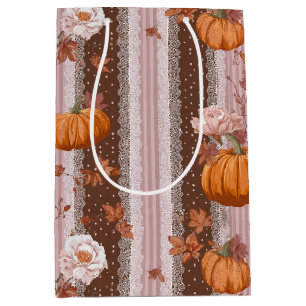Rustic Autumn Pumpkins & Floral Lace Seamless Medium Gift Bag