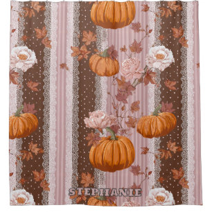 Rustic Autumn Pumpkins & Floral Lace Seamless Shower Curtain