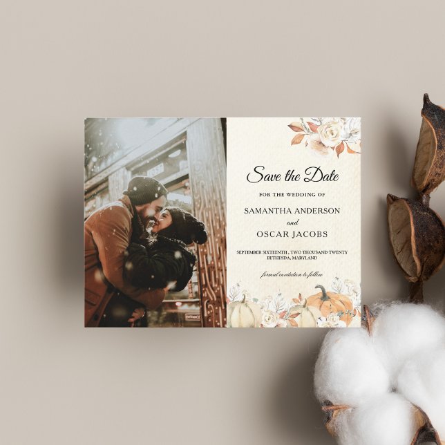 Rustic Autumn Pumpkins & Flowers  Announcement Postcard (Creator Uploaded)