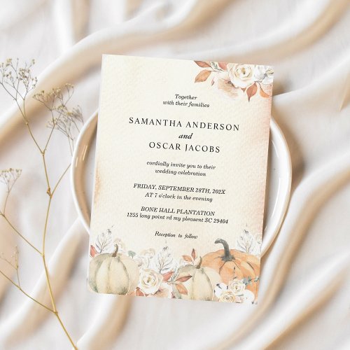 Rustic Autumn Pumpkins  Flowers  Invitation