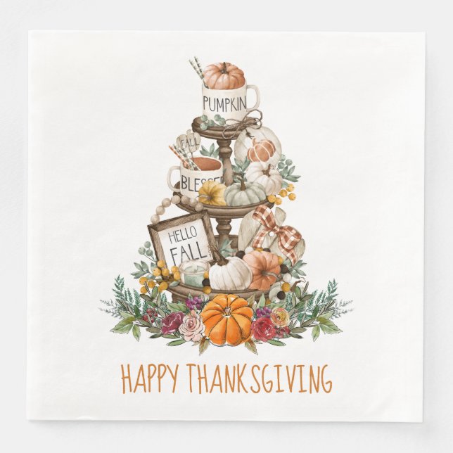 Rustic Autumn Pumpkins Happy Thanksgiving  Paper Dinner Napkins (Front)
