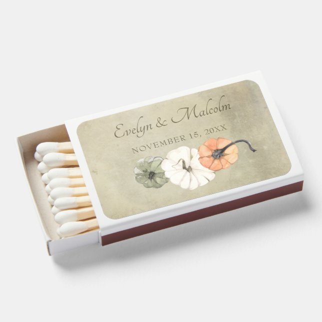 Rustic Autumn Pumpkins Personalized Wedding Matchboxes (Front Open)