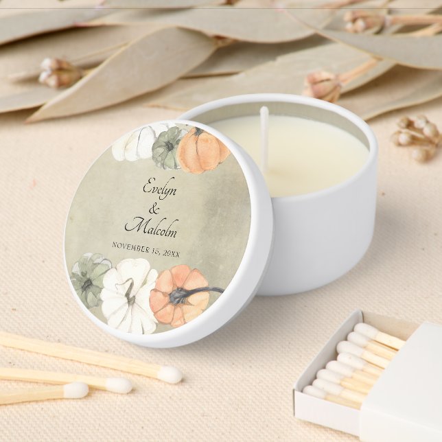 Rustic Autumn Pumpkins Personalized Wedding Mini Candle Favors (Insitu)