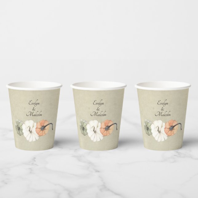 Rustic Autumn Pumpkins Personalized Wedding Paper Cups (Multi)