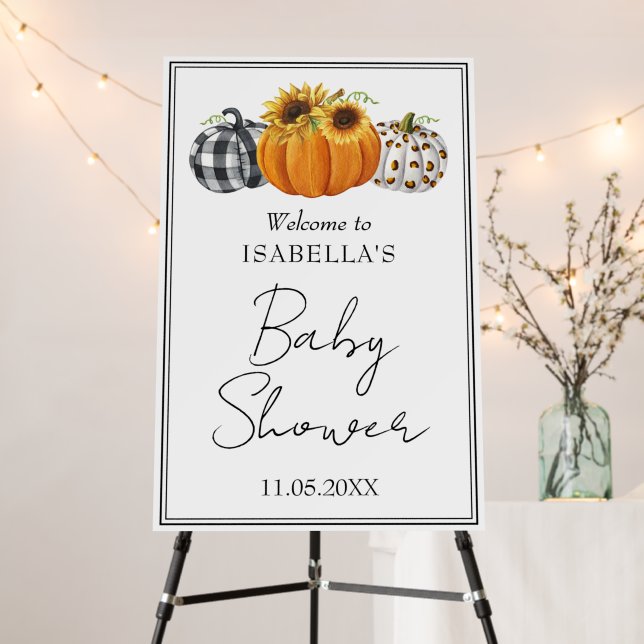 Rustic Autumn Pumpkins Welcome Baby Shower Sign (In Situ (Stand))