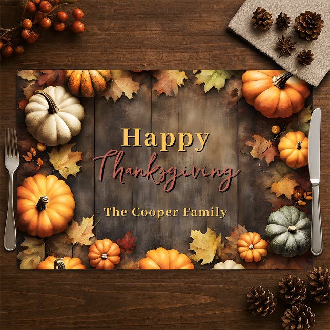 Rustic Autumn Pumpkins Wood Thanksgiving Placemat (Creator Uploaded)