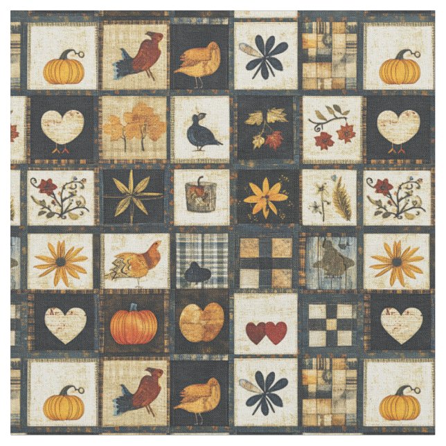 Rustic Autumn Quilt Pattern | Farmhouse Patchwork Fabric (Close Up)