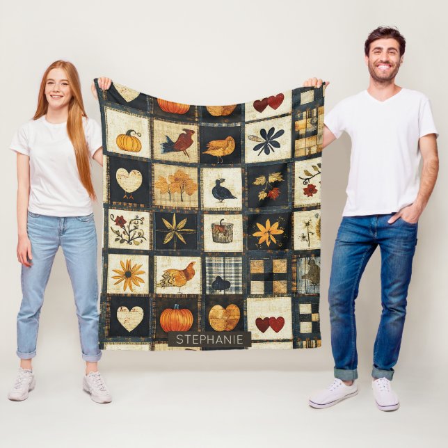 Rustic Autumn Quilt Pattern | Farmhouse Patchwork Fleece Blanket (In Situ)