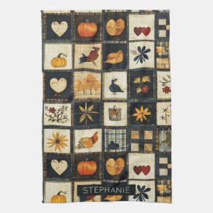 Rustic Autumn Quilt Pattern   Farmhouse Patchwork Kitchen Towel