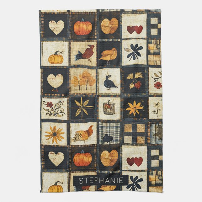 Rustic Autumn Quilt Pattern | Farmhouse Patchwork Kitchen Towel (Vertical)