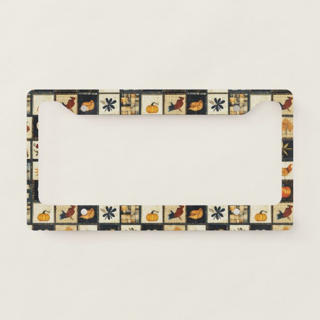 Rustic Autumn Quilt Pattern | Farmhouse Patchwork License Plate Frame (Front)