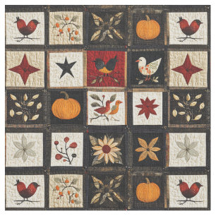 Rustic Autumn Quilt Pattern   Harvest Folk Motifs Fabric