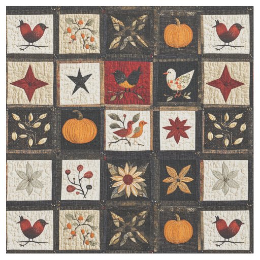 Rustic Autumn Quilt Pattern | Harvest Folk Motifs Fabric