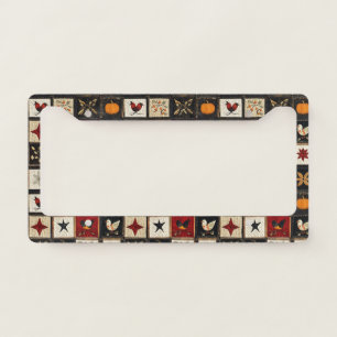 Rustic Autumn Quilt Pattern   Harvest Folk Motifs License Plate Frame