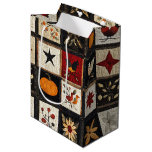 Rustic Autumn Quilt Pattern | Harvest Folk Motifs Medium Gift Bag