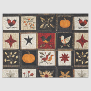 Rustic Autumn Quilt Pattern   Harvest Folk Motifs Tissue Paper