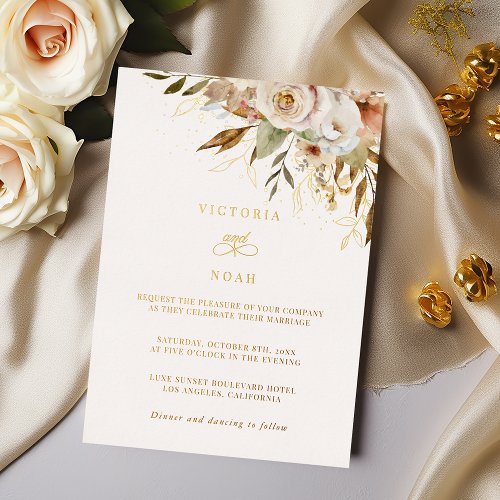 Rustic Autumn Rose Botanical Foil Invitation