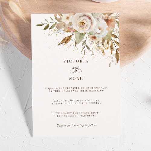 Rustic Autumn Rose Botanical Invitation