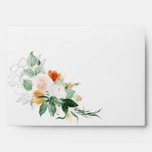 Rustic Autumn Rose Peony Floral Wedding Envelope