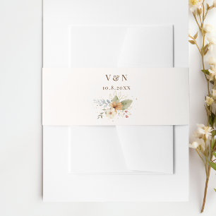 Rustic Autumn Roses Botanical  Invitation Belly Band
