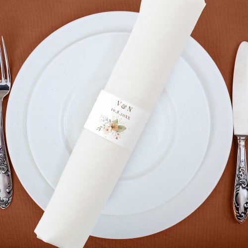 Rustic Autumn Roses Botanical  Napkin Bands