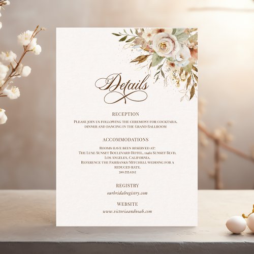 Rustic Autumn Roses Botanical Script Enclosure Card