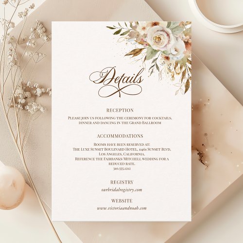 Rustic Autumn Roses Botanical Script Enclosure Card