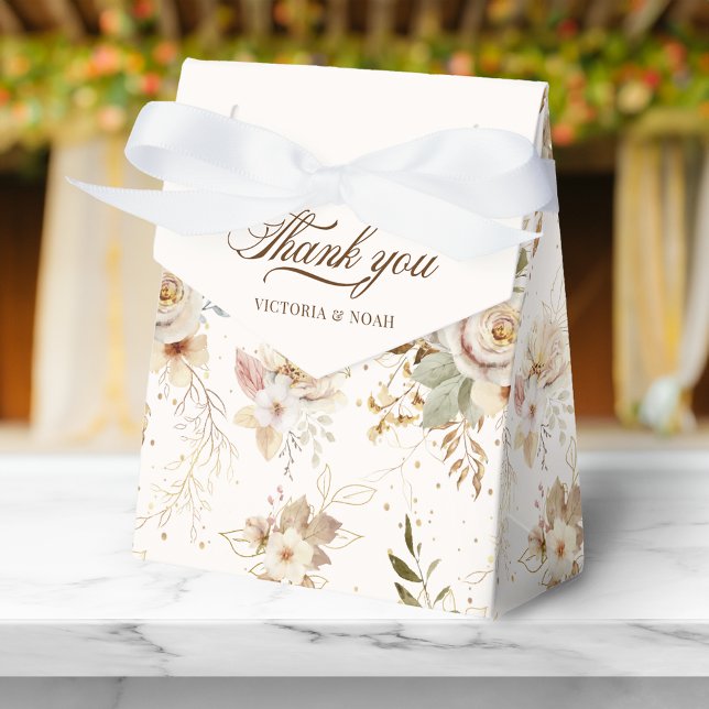 Rustic Autumn Roses Botanical Script Favor Boxes (Creator Uploaded)