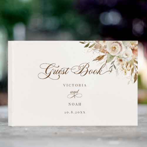 Rustic Autumn Roses Botanical Script Guest Book