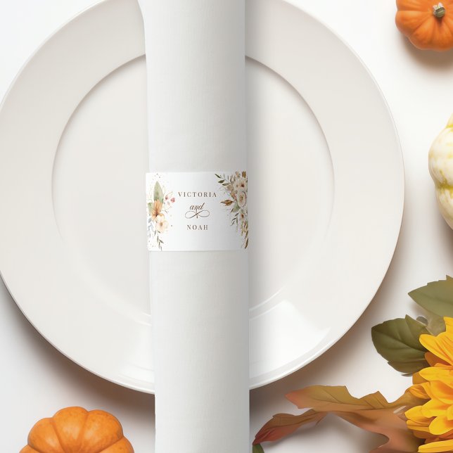Rustic Autumn Roses Botanical Script Napkin Bands (Creator Uploaded)