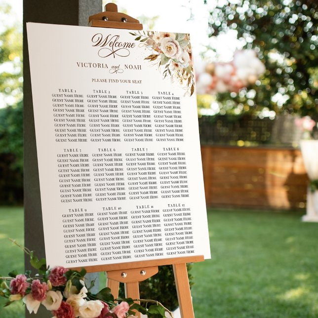 Rustic Autumn Roses Botanical Script Seating Chart (Creator Uploaded)