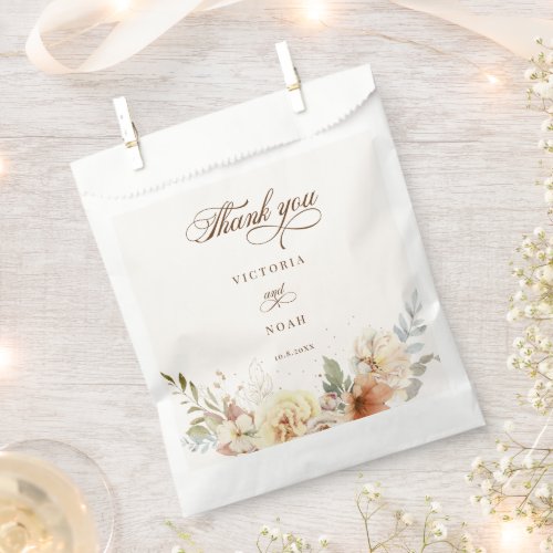 Rustic Autumn Roses Botanical Script Thank You Favor Bag