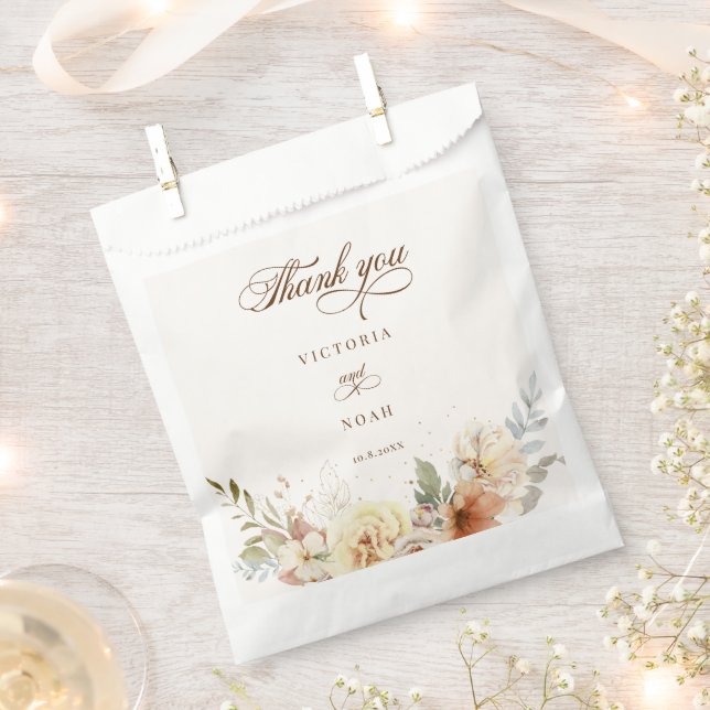 Rustic Autumn Roses Botanical Script Thank You Favor Bag (Clipped)