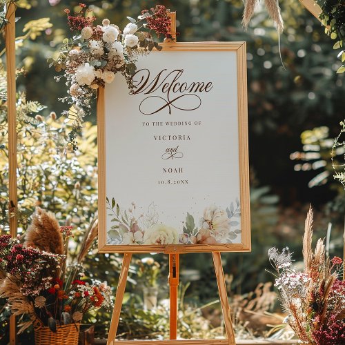 Rustic Autumn Roses Botanical Script Welcome Foam Board